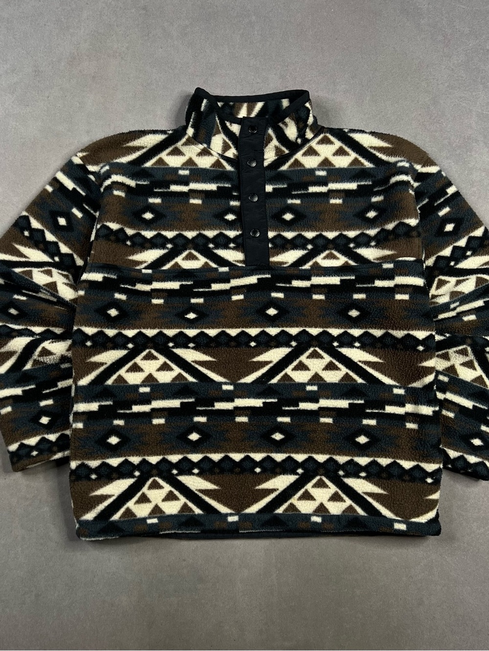 Men's Aztec Pattern Fleece Pullover - Brown/Black/Cream Vintage
